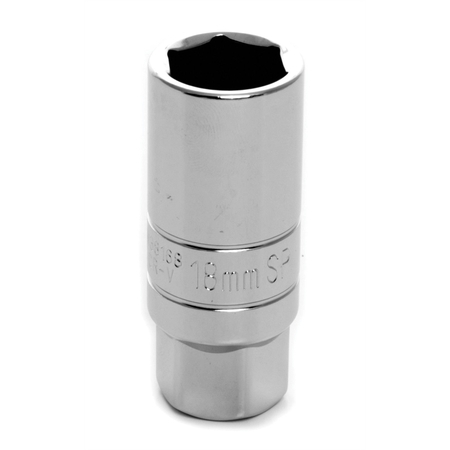 PERFORMANCE TOOL Chrome Spark Plug Socket, 3/8" Drive, 18mm, 6 Point, Deep, with 22mm Hex Bolster W38168